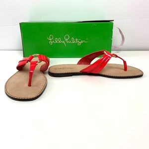 New Lilly Pulitzer McKim Saffiano Leather Thong Sandals 6.5 Daiquiri Pink Coral